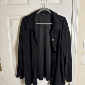 Plus Size 2-Piece Curvy Black Corduroy Button-Up Shirt & Matching Skirt